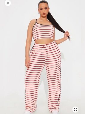 Striped Wide-Leg Lounge Pants and top in Red & White